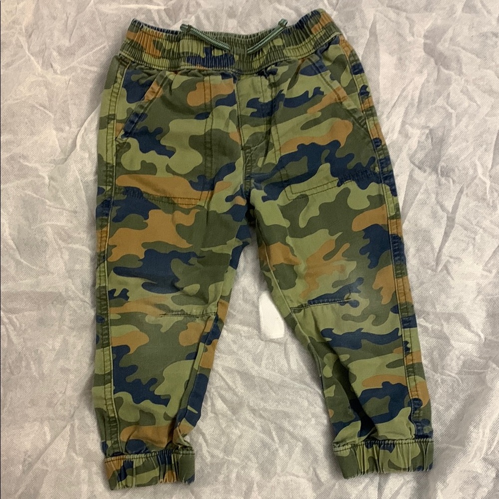 Green and Brown Camouflage Jeans with Elastic Cuffs